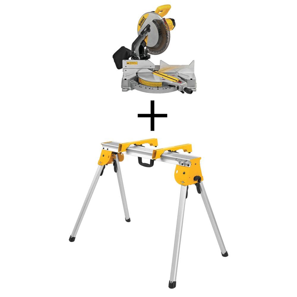DEWALT 15 Amp Corded 12 in. Compound Single Bevel Miter Saw and Heavy-Duty  Work Stand DWS715WDWX725B The Home Depot