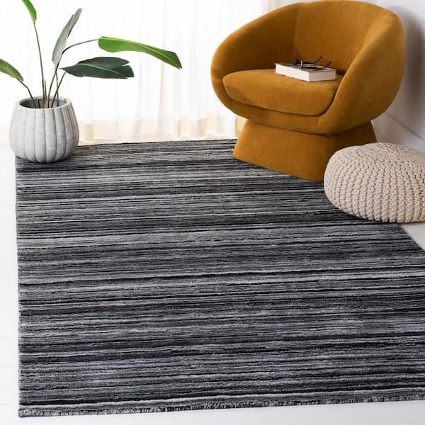Elements 3 ft. x 5 ft. Black/Gray Striped High-Low Area Rug