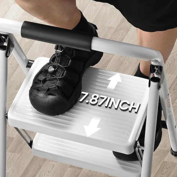 2-Step Lightweight Steel Step Stool (7 ft. Reach) with Non-Marring Feet, 330 lbs. Load Capacity Type IA Duty Rating