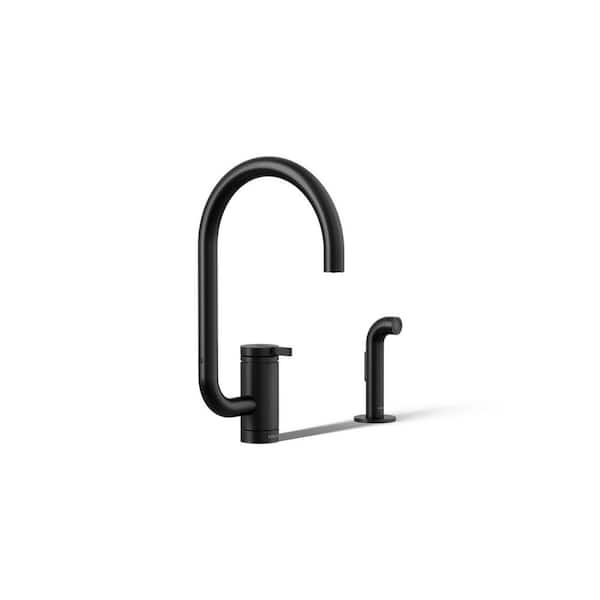Components 1 Handle Deck Mount Standard Kitchen Faucet in Matte Black