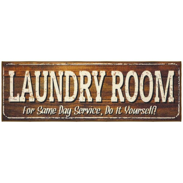 Ottomanson Laundry Collection Non-Slip Rubberback 2x5 Laundry Room Runner Rug, 20 in. x 59 in., Brown