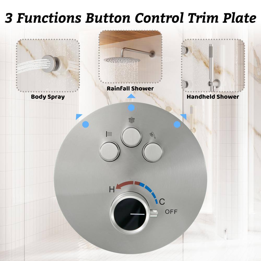 Brushed Nickel Dual Shower System with Rainfall and Body Jets