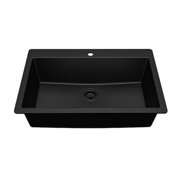 Quartz 33 in. Large Single Bowl Drop-In Kitchen Sink in Black