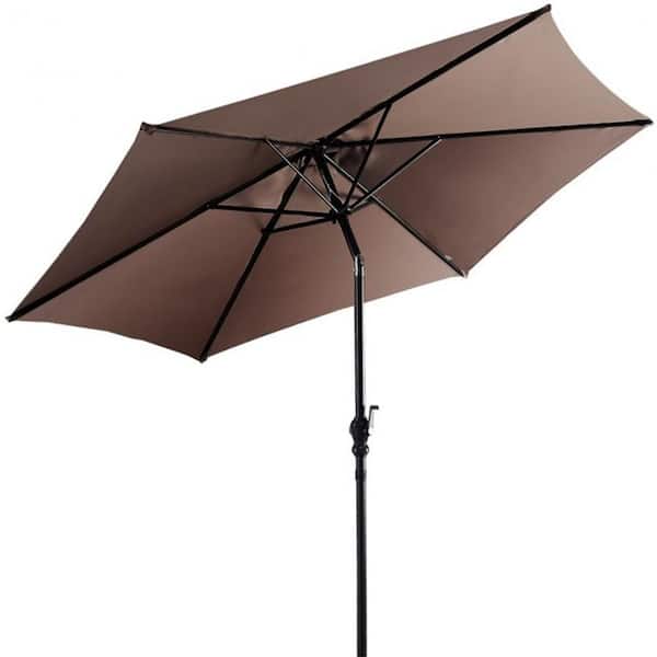 Unbranded 10 ft. Outdoor Patio Market Umbrella with Tilt Adjustment and Crank in Brown