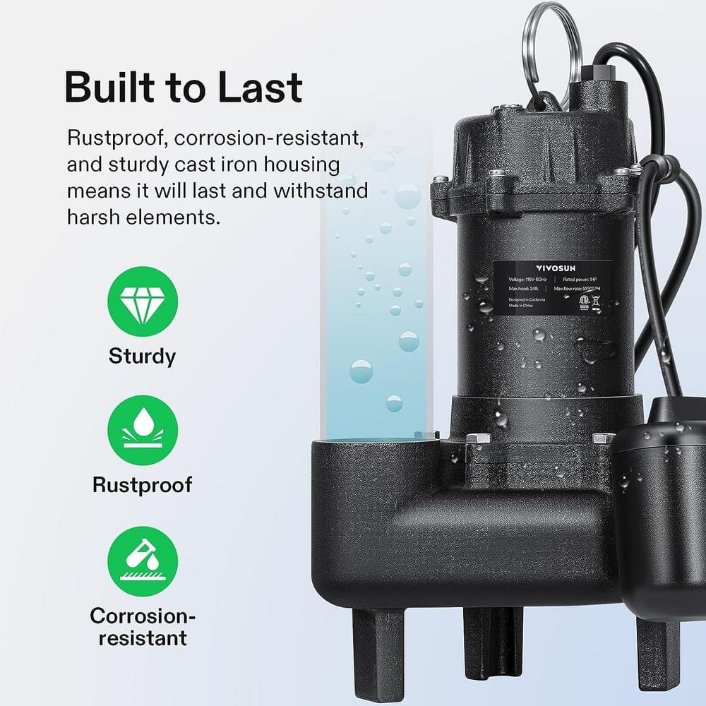 1 HP Black Cast Iron Submersible Sewage Effluent Pump