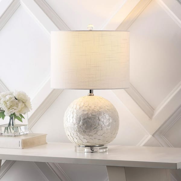 JONATHAN Y Zuri 23.5 in. Pearl/White Capiz Seashell Sphere Table Lamp