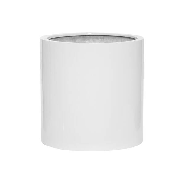PotteryPots 16.9 in. Tall, Glossy White Max Medium Fiberstone Indoor Outdoor Modern Round Planter