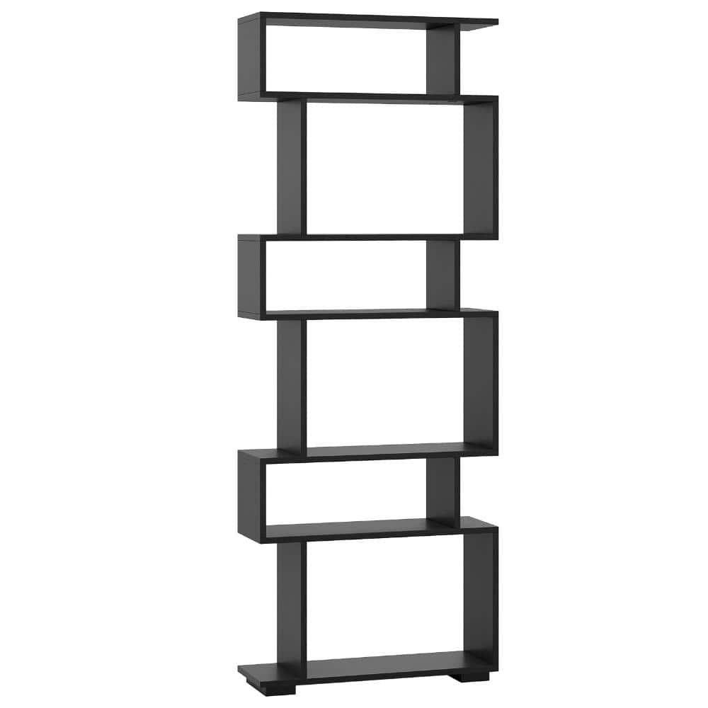 6-Tier Geometric Bookshelf Open Display Storage Shelf with 2 Anti-Tipping Kits for Home Office-Black