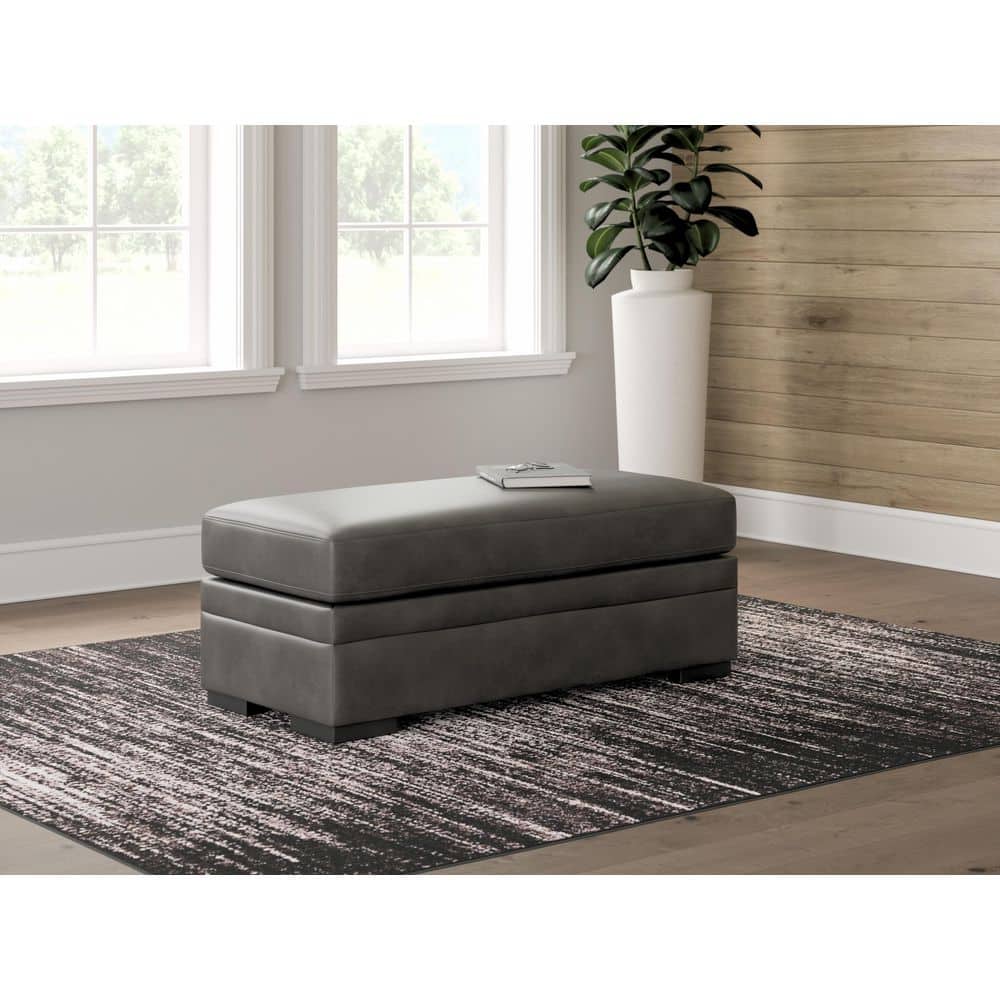 Dara Park Gray Faux Leather Rectangle Accent Oversized Ottoman