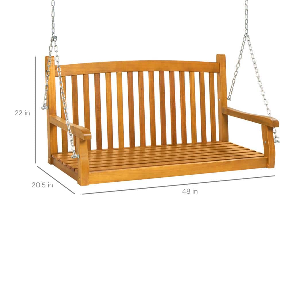 Brown Acacia Wood 48in Outdoor Porch Swing with Chains