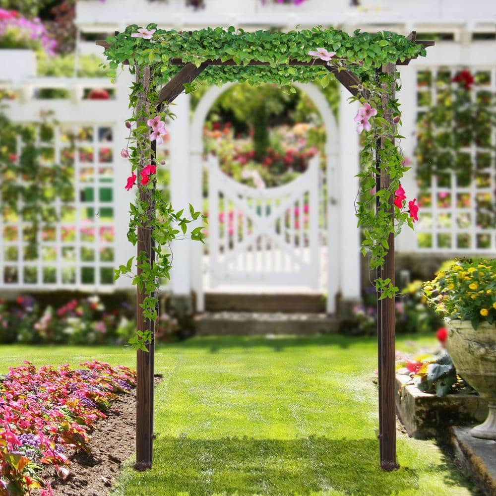Carbonized Fir Wood Outdoor Garden Arched Trellis Arbor