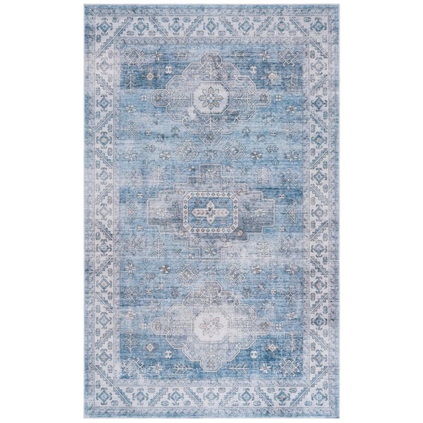 SAFAVIEH Arizona 6 ft. x 9 ft. Blue/Light Blue Machine Washable Distressed Aztec Traditional Area Rug