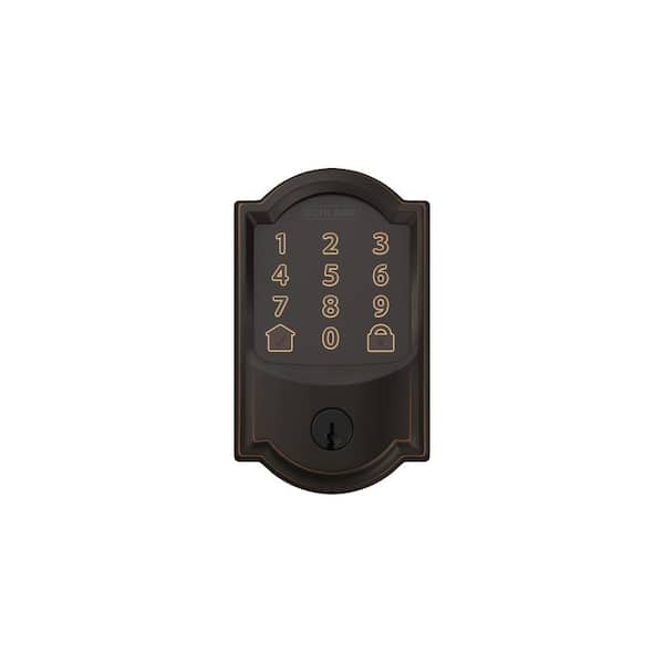 Camelot Aged Bronze Encode Smart Wi-Fi Deadbolt with Alarm and Camelot Handle Set with Accent Handle with Camelot Trim