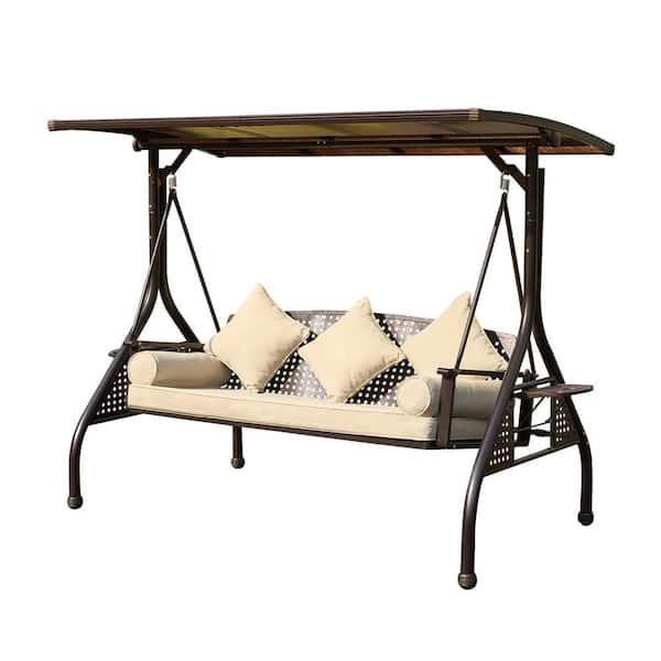 Unbranded 3-Seat Outdoor Patio Swing with 135° Adjustable Canopy and 3.6 in. Thick Cushion, Comfort Meets Functionality