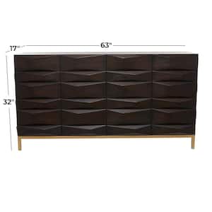 63 in. W Brown Wood 1 Shelf and 4 Doors Geometric Cabinet