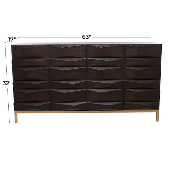 63 in. W Brown Wood 1 Shelf and 4 Doors Geometric Cabinet