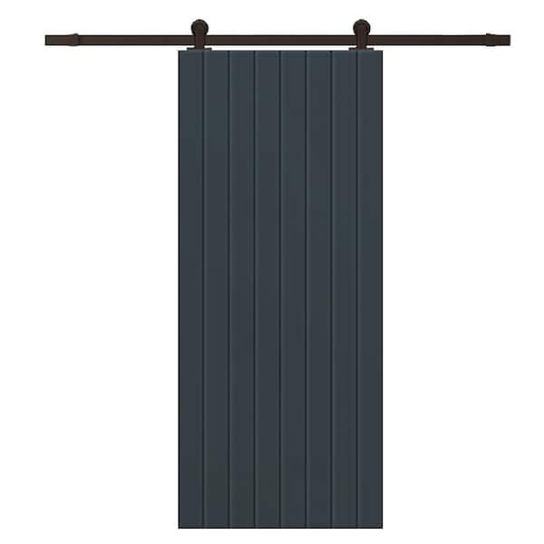 CALHOME 24 in. x 80 in. Charcoal Gray Painted Composite MDF Paneled Interior Sliding Barn Door with Hardware Kit
