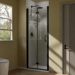 30in. W x 72in. H Pivot Frameless Shower Door Aluminum Matte Black Finish with Clear Tempered Glass