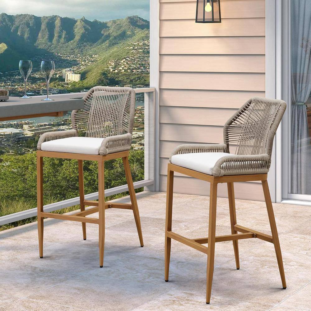 PURPLE LEAF Modern Aluminum Twill Wicker Woven Bar Height Outdoor