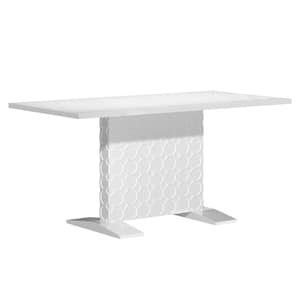 White Wood 62.7 in. Pedestal Extendable Dining Table Seats 6
