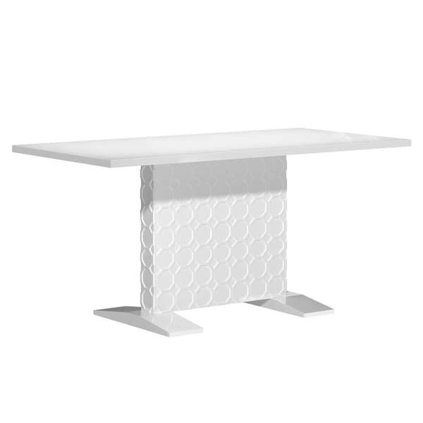 Boyel Living White Wood 62.7 in. Pedestal Extendable Dining Table Seats 6