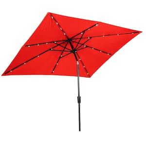 9 ft. x 7 ft. Rectangular Solar Lighted Market Patio Umbrella in Ruby Red