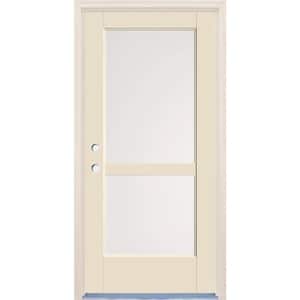 36 in. x 80 in. Right-Hand/Inswing 2 Lite Satin Etch Glass Unfinished Fiberglass Prehung Front Door w/4-9/16" Frame