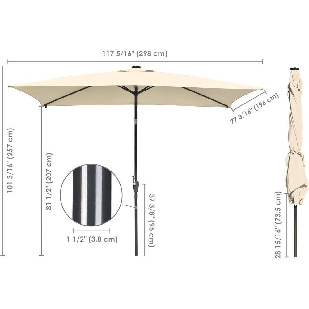 10x6.5 ft Beige Cantilever Patio Umbrella with Solar LED Lights