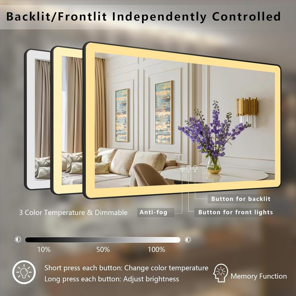 40 in. Black Frameless LED Bathroom Vanity Mirror