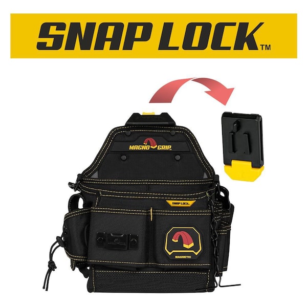 Snap Lock Master Electrician's Tool Pouch with Magnetic Storage and Shoulder Strap