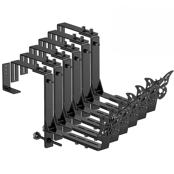 Adjustable Window Box Planter Brackets 6 x 6 x 6 Inches Black Iron Butterfly Outdoor Heavy Duty Railing 6 Pack