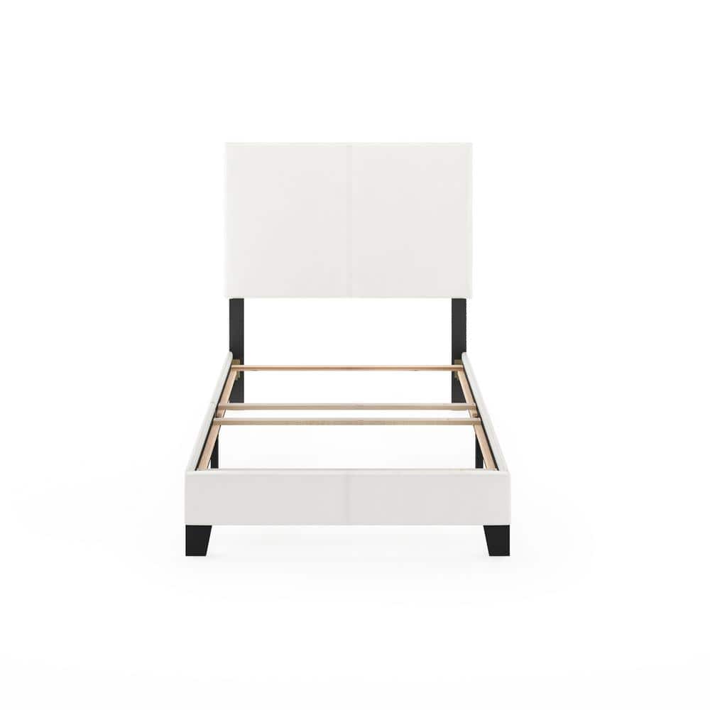 Furinno Pessac Upholstered Bed, White PU Leather, Twin