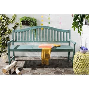 Mischa 63 in. 3-Person Beach House Blue Acacia Wood Outdoor Bench