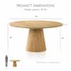 Product dimensions diagram for the round wood table.