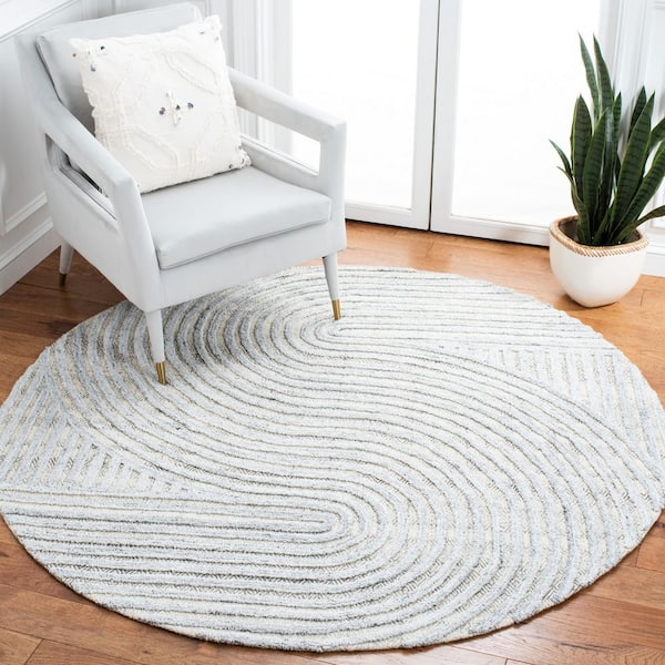Southampton 10 ft. x 10 ft. Gray Meander Striped Round Area Rug