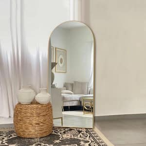 22 in. W x 65.1 in. H Modern Classic Arched Gold Wood Oversized Full Length Floor Mirror