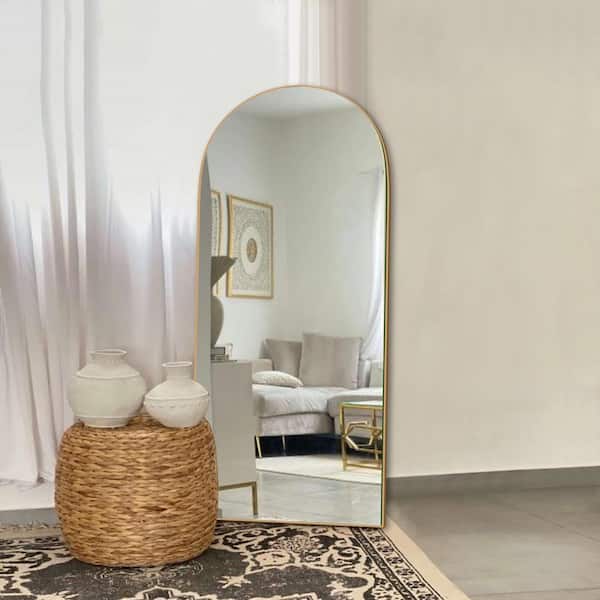 Sxiawe 22 in. W x 65.1 in. H Modern Classic Arched Gold Wood Oversized Full Length Floor Mirror