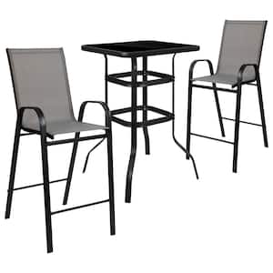 Black and Gray 3-Piece Metal Square Outdoor Bistro Dining Set - 2-Person Bistro Set