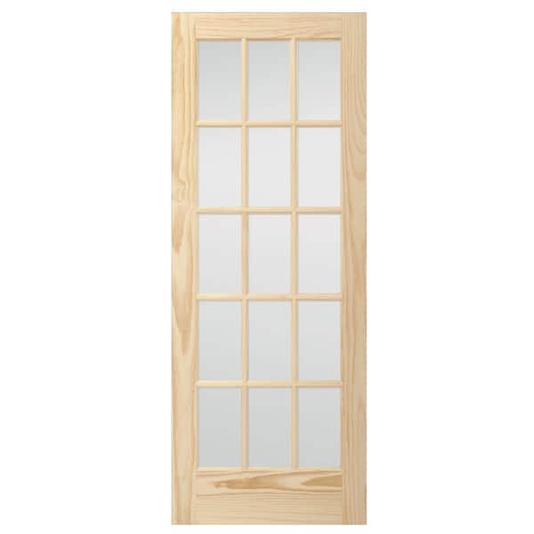 Steves & Sons 30 in. x 80 in. 15-Lite Glass Unfinished Pine Solid Core Interior Door Slab