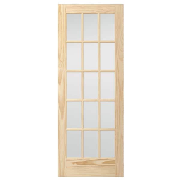 Steves & Sons 32 in. x 80 in. 15-Lite Glass Unfinished Pine Solid Core Interior Door Slab