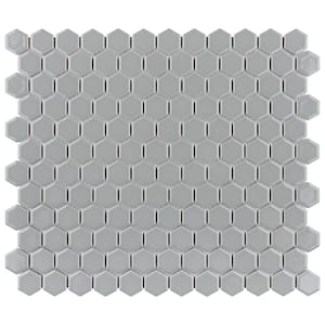 Metro 1 in.  Hex Glossy Light Grey 6 in. x 6 in. Porcelain Mosaic Take Home Tile Sample