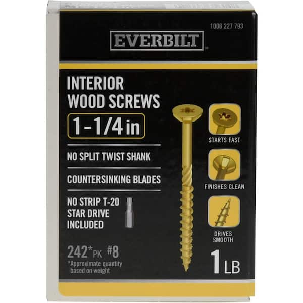 Everbilt #8 x 1-1/4 in. Star Drive Flat Head Interior Wood Screws (242-Pack)