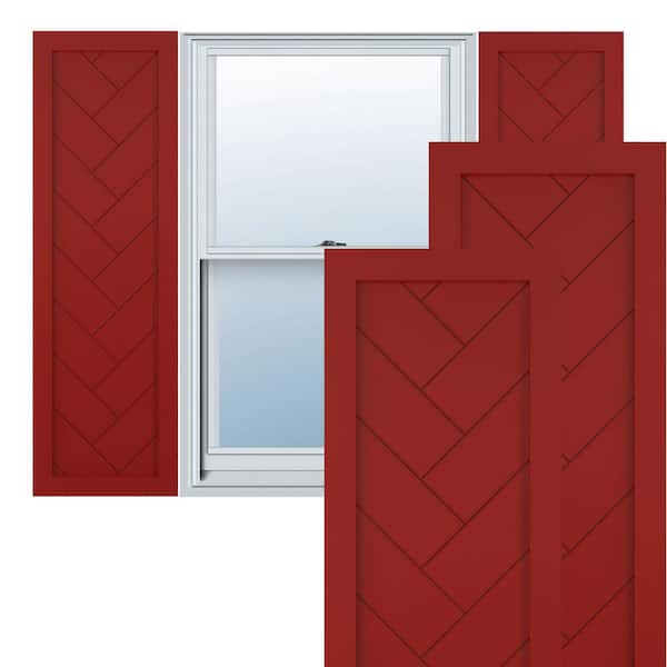 Ekena Millwork 12 in. x 28 in. PVC True Fit Single Panel Herringbone Modern Style Fixed Mount Board & Batten Shutters Pair in Fire Red