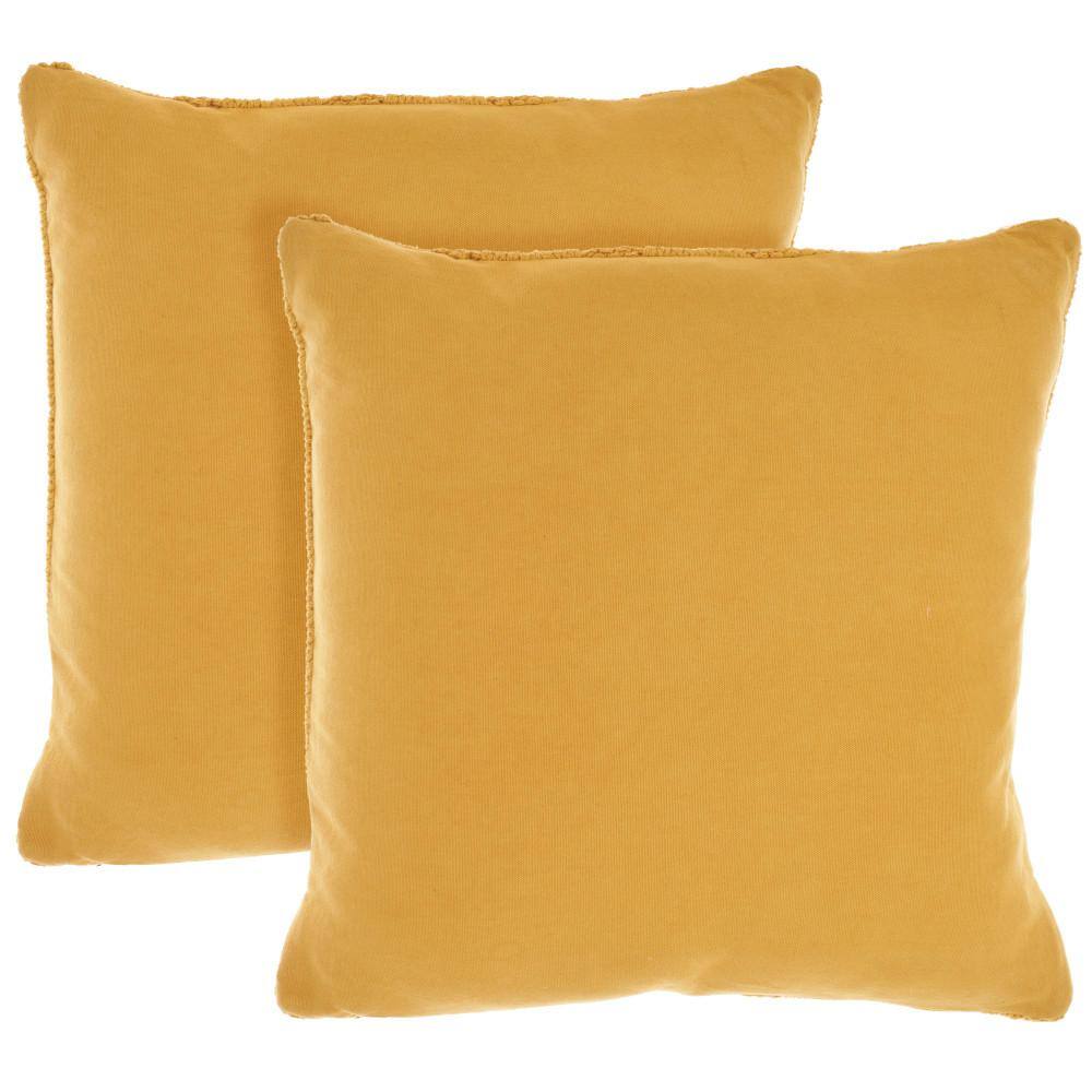 Yellow Cotton Knitted 18" Square Throw Pillows Set of 2