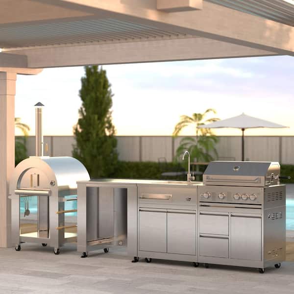 Koolmore Wood Fired Outdoor Pizza Oven, Refrigerator Cabinet, Sink