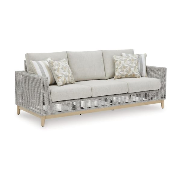 Benjara Yami Gray Aluminum Outdoor Couch Sofa with Gray Cushion