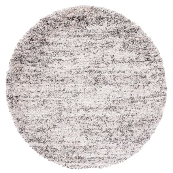 Iceland Shag 4 ft. x 4 ft. Cream/Gray Abstract Distressed Round Area Rug