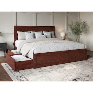 Canyon Walnut Brown Solid Wood King Platform Bed with Matching Footboard and Storage Drawers