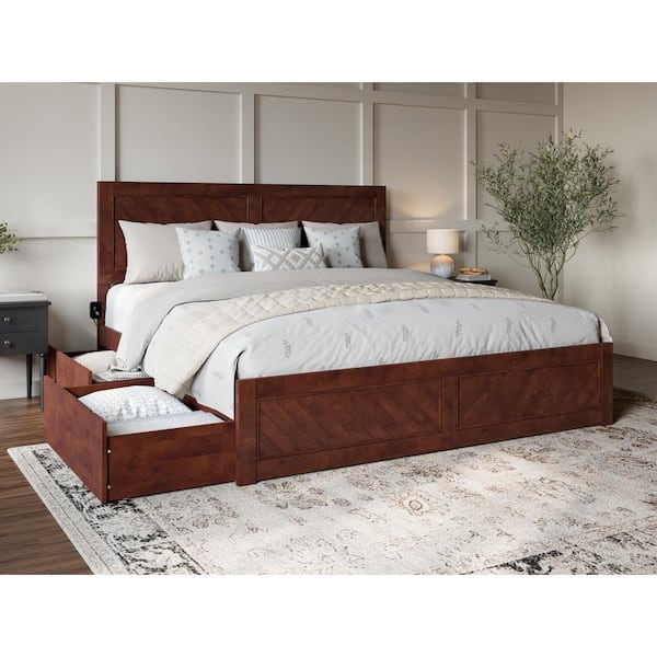 AFI Canyon Walnut Brown Solid Wood King Platform Bed with Matching Footboard and Storage Drawers