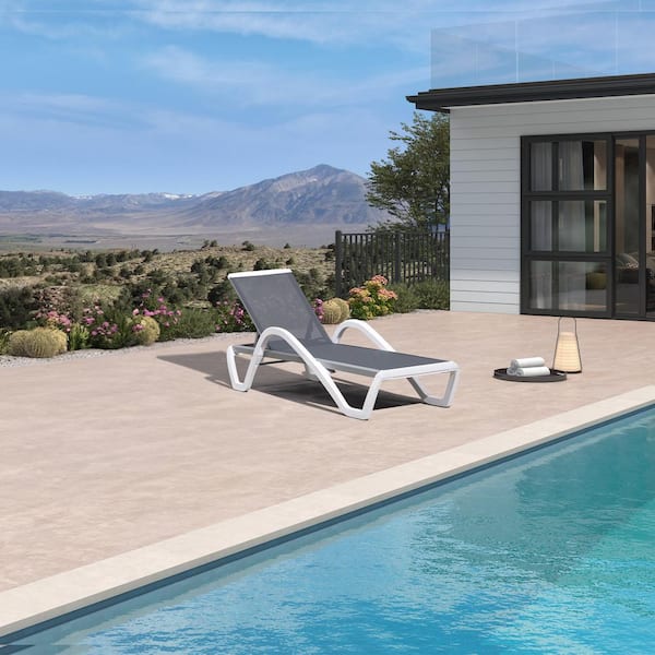 PURPLE LEAF Patio Chaise Lounge Chair Set Outdoor Plastic Chairs for Outside Beach in-Pool Lawn Poolside, Light Grey
